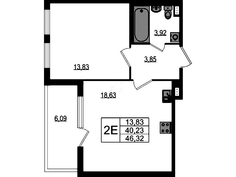 1-комнатная квартира 40.23 м², 1/4 эт., ЖК «Любоград в Стрельне»